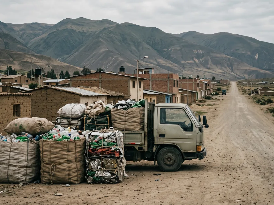 Punto de acopio aislado con un solo camión en un pueblo de la sierra peruana